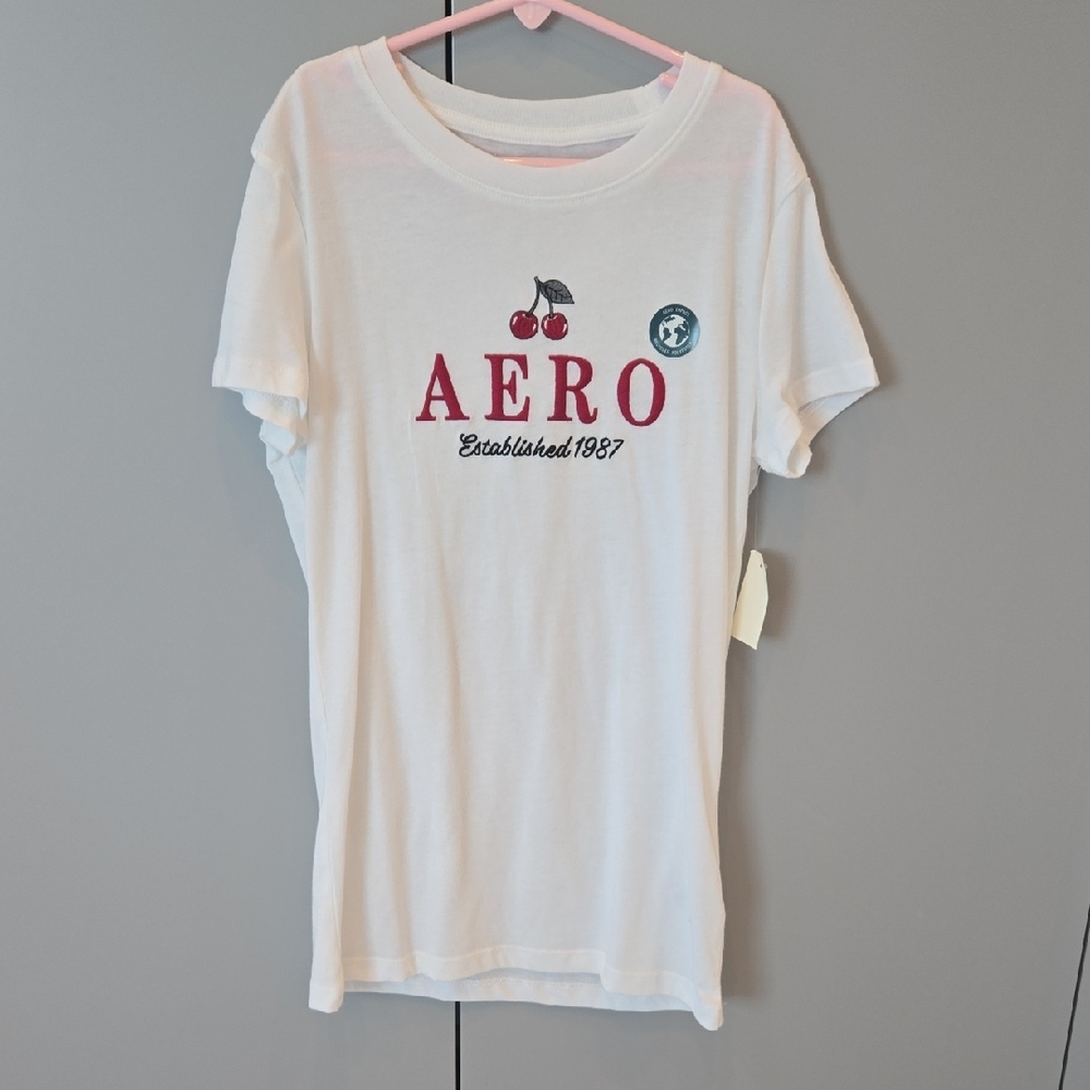 Aeropostale White Short Sleeve Tee with Cherry Graphic